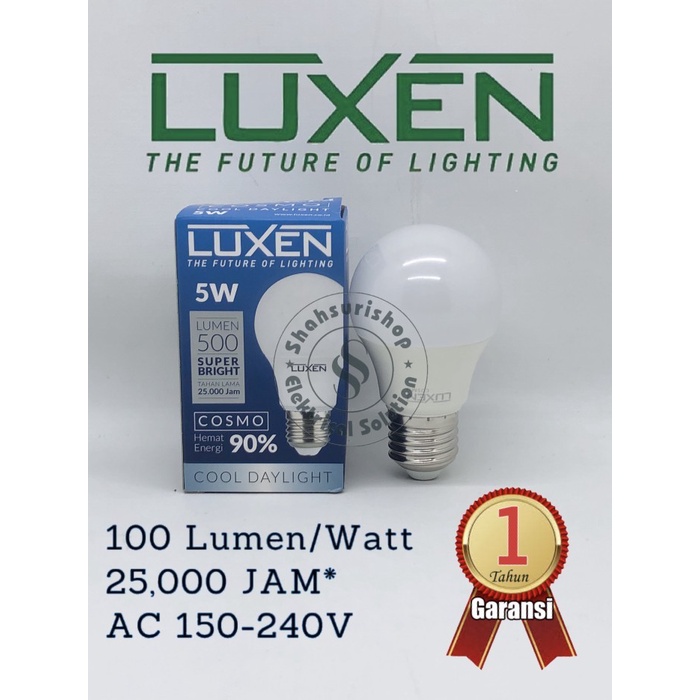 LAMPU LED BULB MURAH LUXEN 5W 5 W WATT COSMO GARANSI 1 TAHUN - Putih