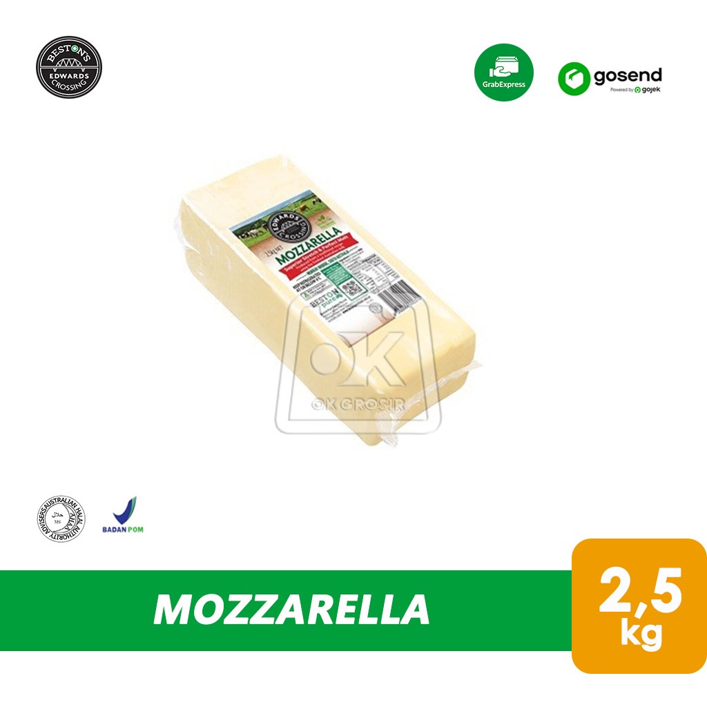 

Keju Mozzarella Block Beston Edwards Crossing Pack Asli 2,5kg (KHUSUS INSTANT)