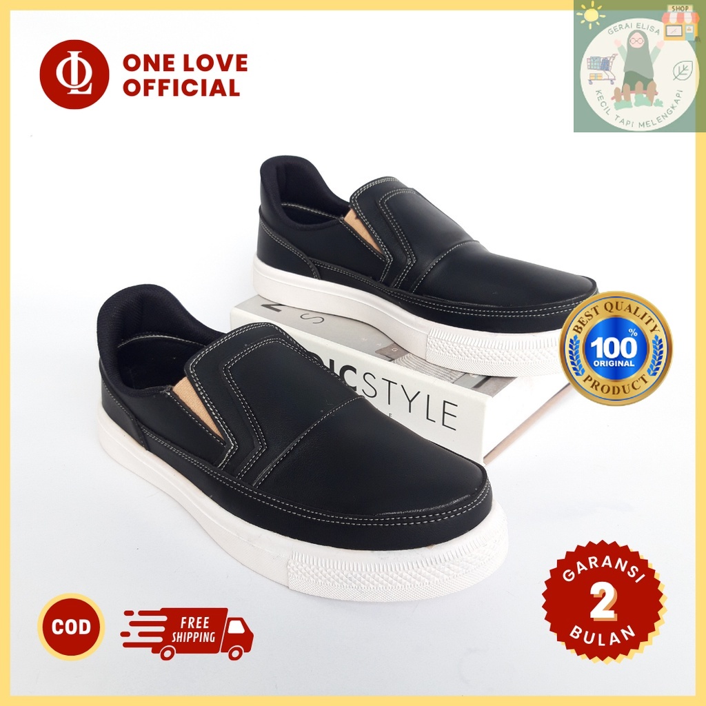 Sepatu Sneakers Pria One Love JERGAS Warna Navy Ukuran 39 Sampai 43 Bahan Kulit Sintetis Karet Sol I