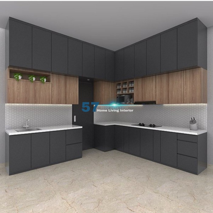 Kitchen set Hpl Minimalis Model L Free Desain dan Ukur