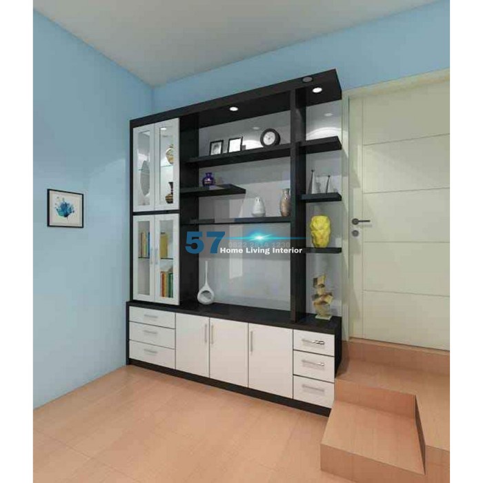 Lemari Partisi - Lemari Hias Ruangan Bahan Multiplek HPL Free Desain