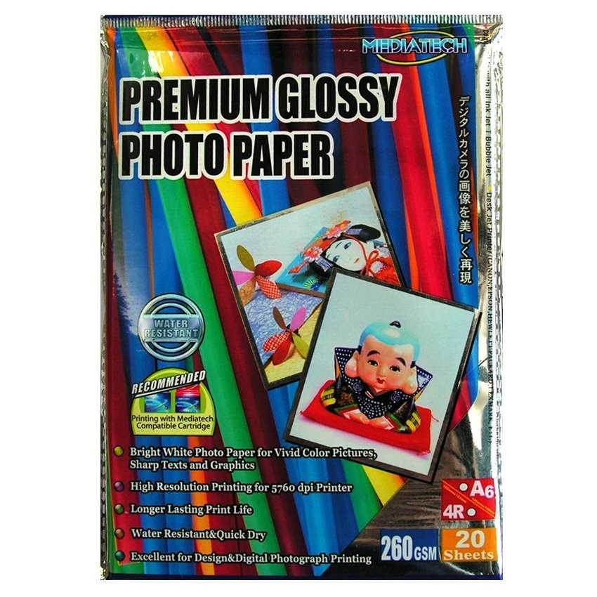 

Mediatech Premium Photo Paper Glossy A6 - 260gsm (RC) 20 sheet