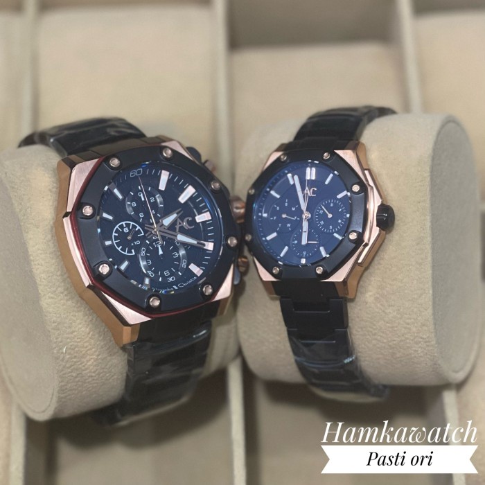 jam tangan couple alexander cristie ac9601 black rosegold original Vs