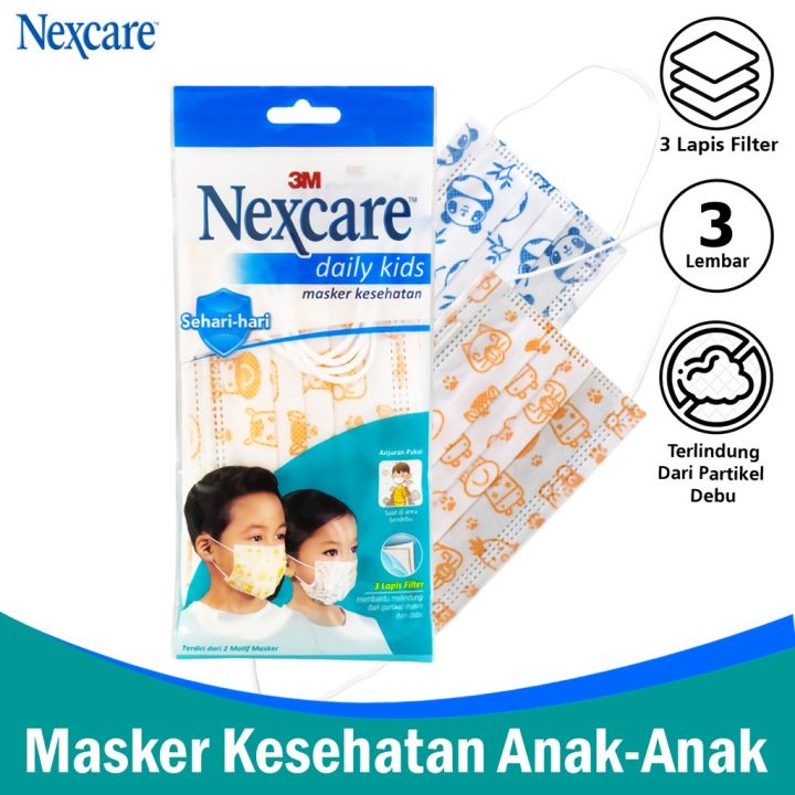 3M - Masker Nexcare Earloop Daily Kids Mask FIt to Face MD-30 Pack isi 3's