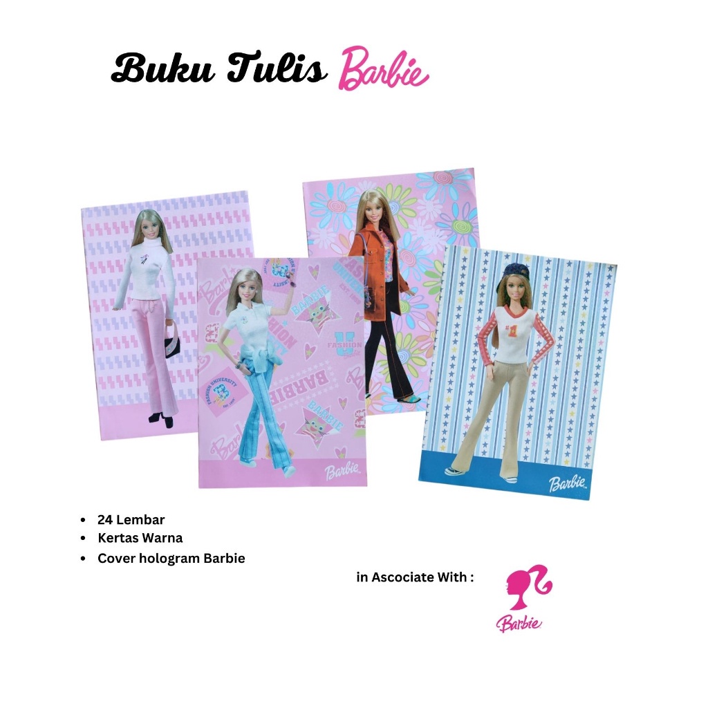 

Buku Tulis Import Motif Barbie 24 Lembar Kertas Berwarna Barbie License Notebook - Satuan SHAGB