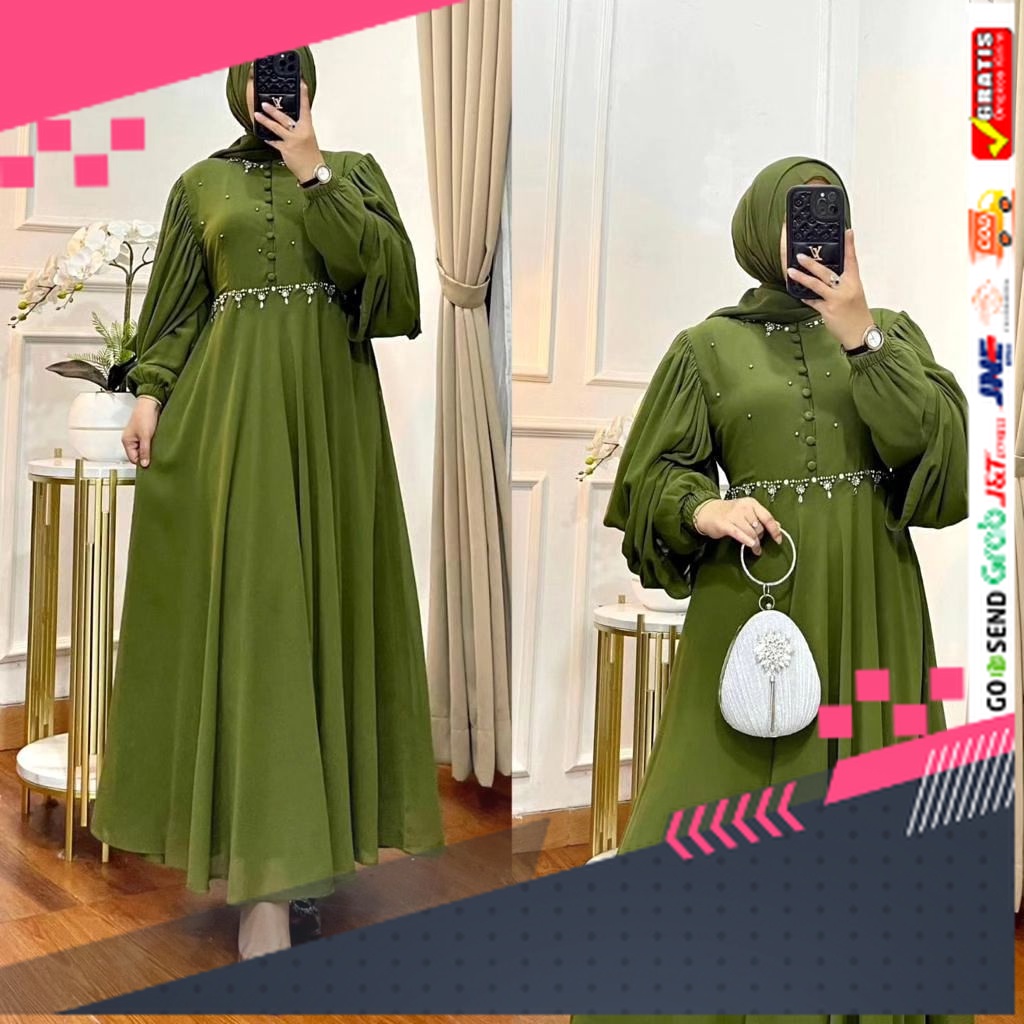 BAJU GAMIS MODEL BARU TERMURAH STYLE TRENDY /Gamis wanita Gaveena Dress Bahan Ceruty Babydoll Aplika