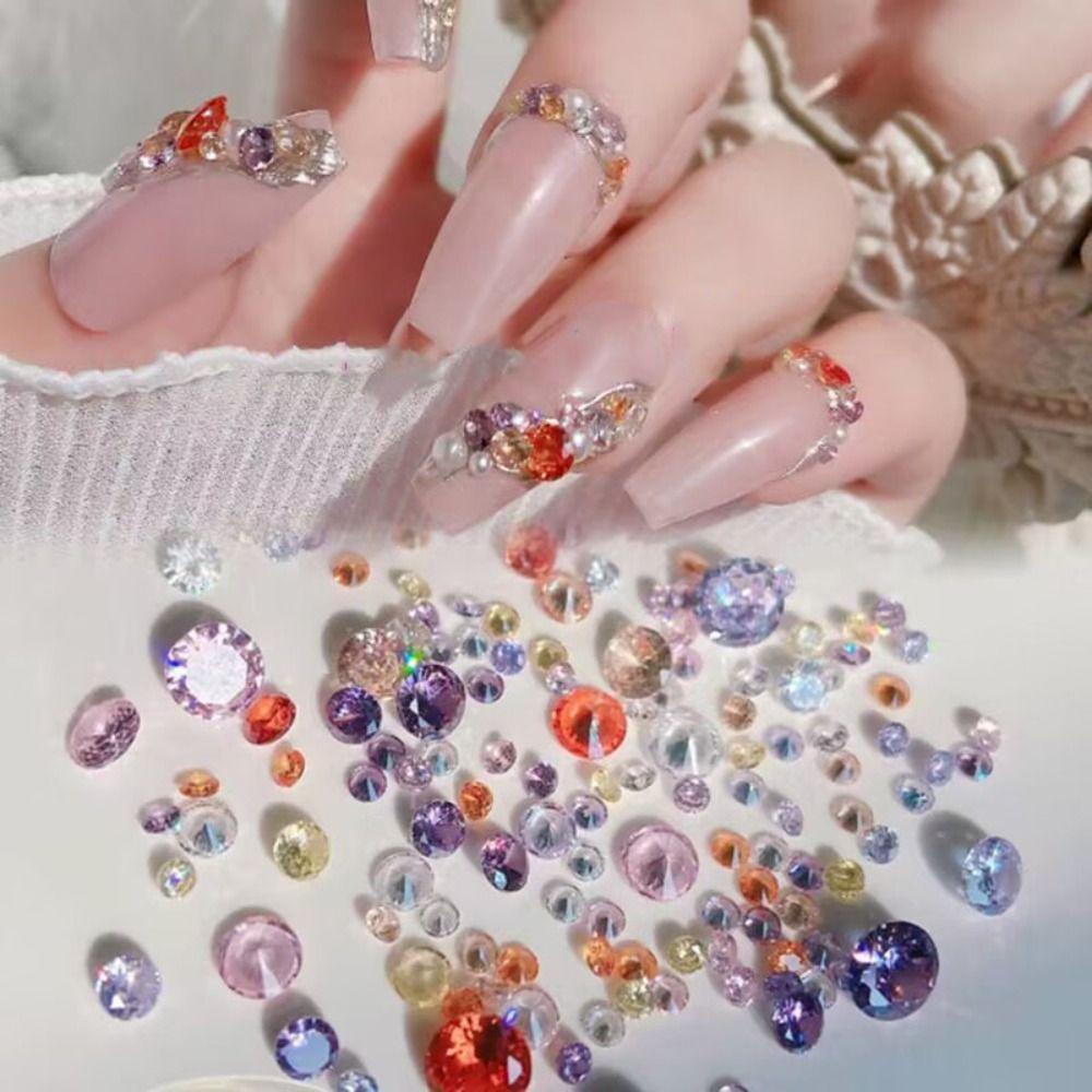 AUGUSTINA Agustina Aksesoris Manicure 3D Untuk Ornamen Nail Art Zirkon Bulat Mewah Profesional