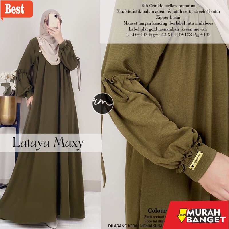 Tren baju lebaran wanita 2023- Lataya Maxy by Ratu Mulabees | Gamis Crinkle Airflow Premium | Gamis 