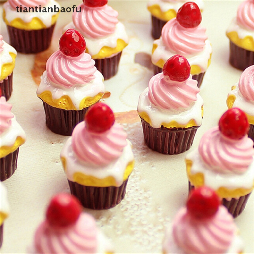 [tiantianbaofu] 3 Pcs Strawberry Kue Miniatur Makanan Model Aksesoris Rumah Boneka Butik