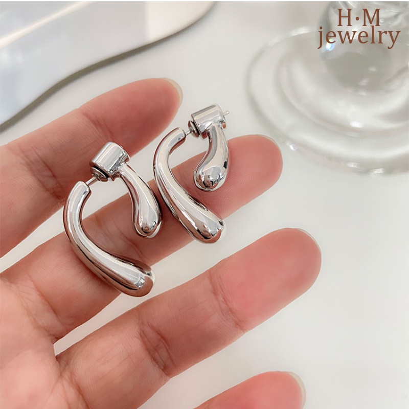 S925 Perak Anting Tetesan Air Dual-Wear Style Anting Gaya Dingin Temperamen Bermutu Tinggi