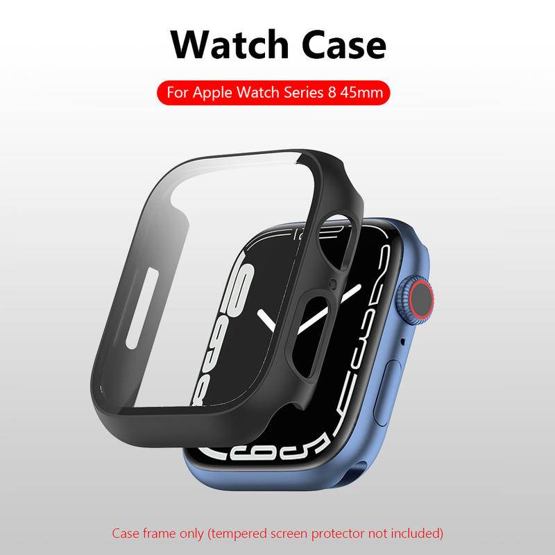 Kaca+cover For Apple Watch Series8 7 6 5 4 3 2 1 SE SE2 Pelindung Layar Hard PC Bumper Cover Pelindung Untuk iWatch 45mm 41mm 44mm 42mm 40mm 38mm