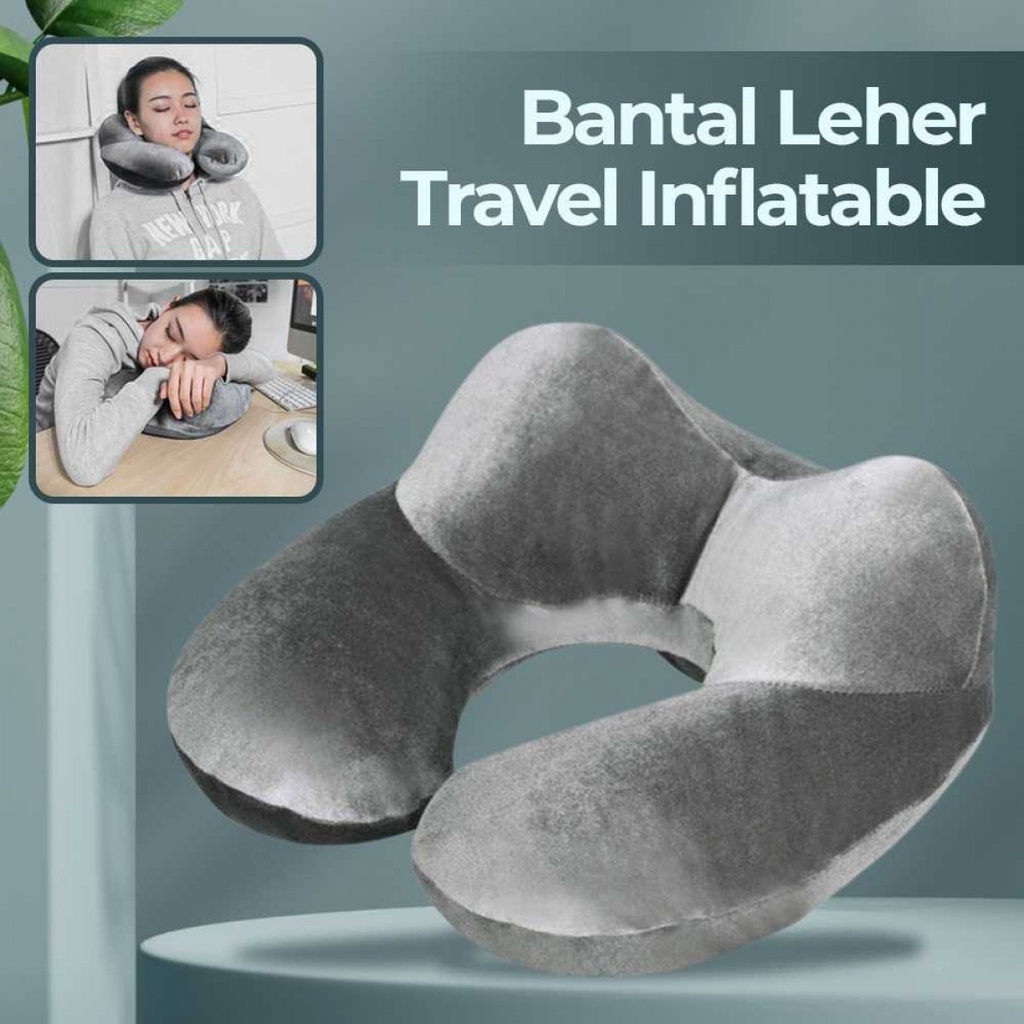 Bantal Leher Tiup Travel Inflatable Neck Pillow U Shape Comfortable