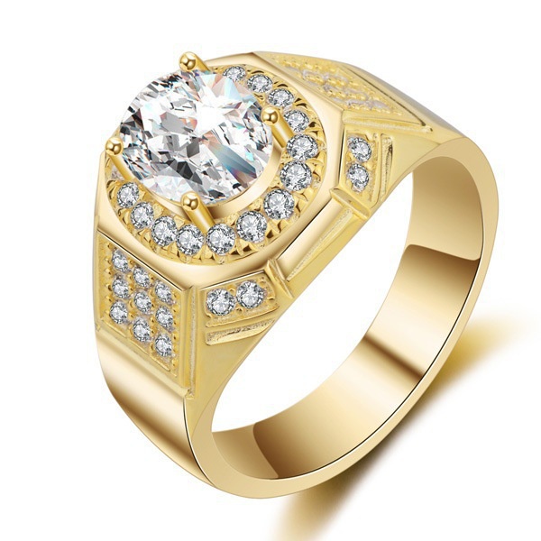 Goldkingdom Aksesoris Perhiasan Fashion Ready Stock Cincin Berlian AAA Pria Lapis Emas Cincin Tunangan