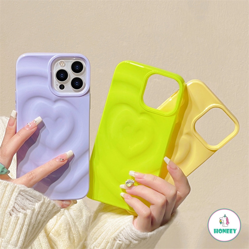 IPHONE Casing Ponsel Motif Love Hati 3D Untuk Iphone14 13 12 Pro Max11Warna Permen Lucu Lembut Shockproof Penutup Belakang