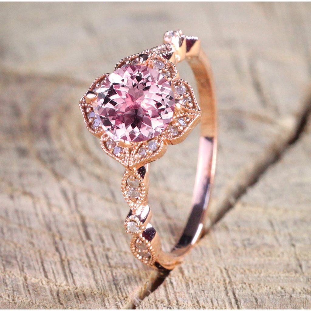 Goldkingdom Aksesoris Perhiasan Fashion Ready Stock Niche Desain Putri Pertunangan Cincin Dengan Berlian Micro-set Pink