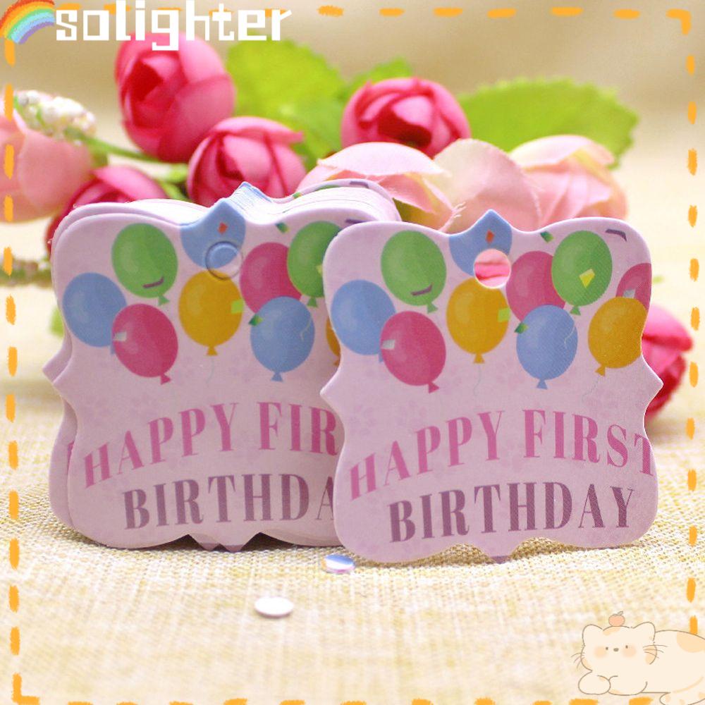 Solighter 100 Pcs Happy Birthday Tag Kerajinan Pembungkus Kado Perlengkapan Pesta Hang Tag