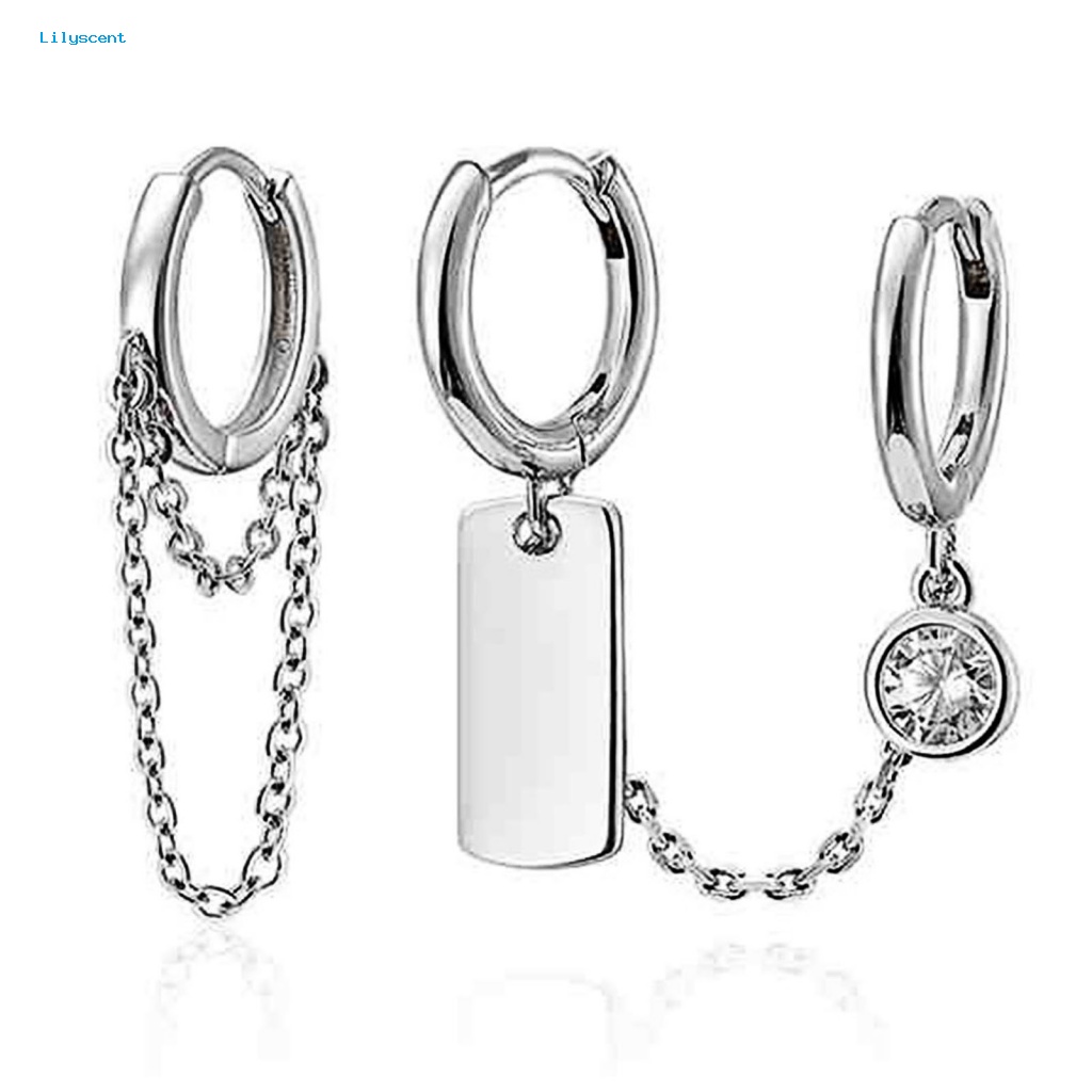 Lilyscent 2Pcs/Set Anting Hoop Bahan Alloy Untuk Kehidupan Sehari-Hari Tindik Lingkaran Wanita Klip Telinga Asimetris