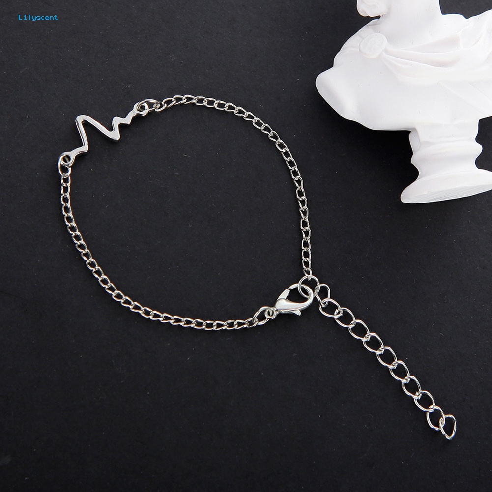 Lilyscent Sederhana Unisex Electrocardiogram Pesona Adjustable Gelang Pasangan Pergelangan Tangan Perhiasan