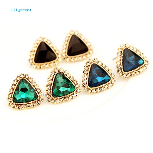 Lilyscent Perhiasan Pesta Fashion Wanita Segitiga Kristal Nada Emas Ear Studs Earrings