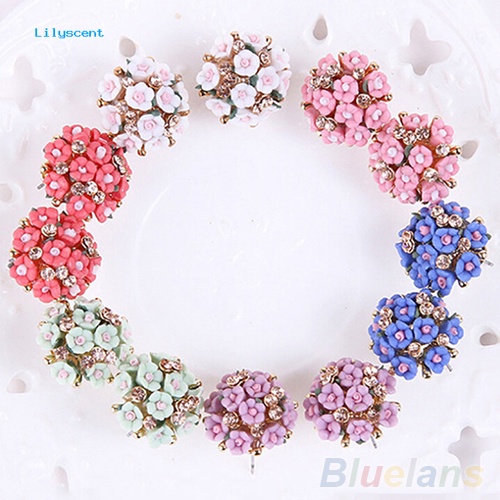 Lilyscent Wanita Gadis Pengantin Pernikahan Perhiasan Bunga Mempesona Berlian Imitasi Klip Stud Earrings