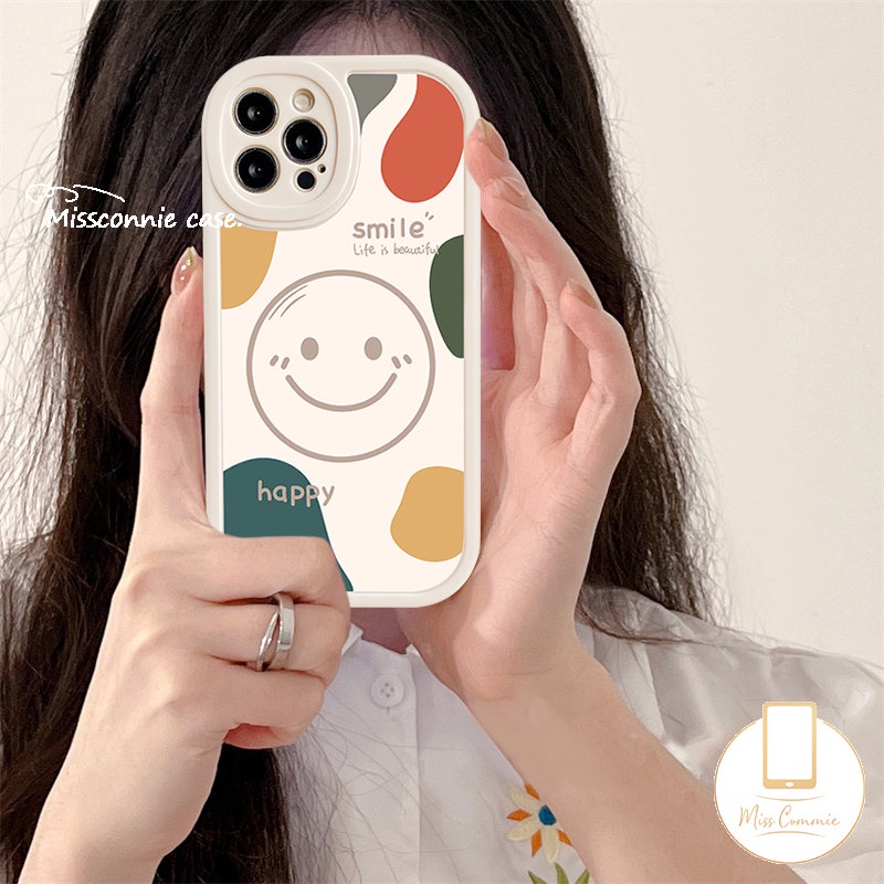 IPHONE Casing Ponsel Pasangan Kartun Sederhana Indah Bahagia Senyum Kompatibel Untuk Iphone11 12 13 14 Pro Max XR 7 8 6s 6 Plus XS Max X SE 2020 Shockproof Soft Tpu Back Cover