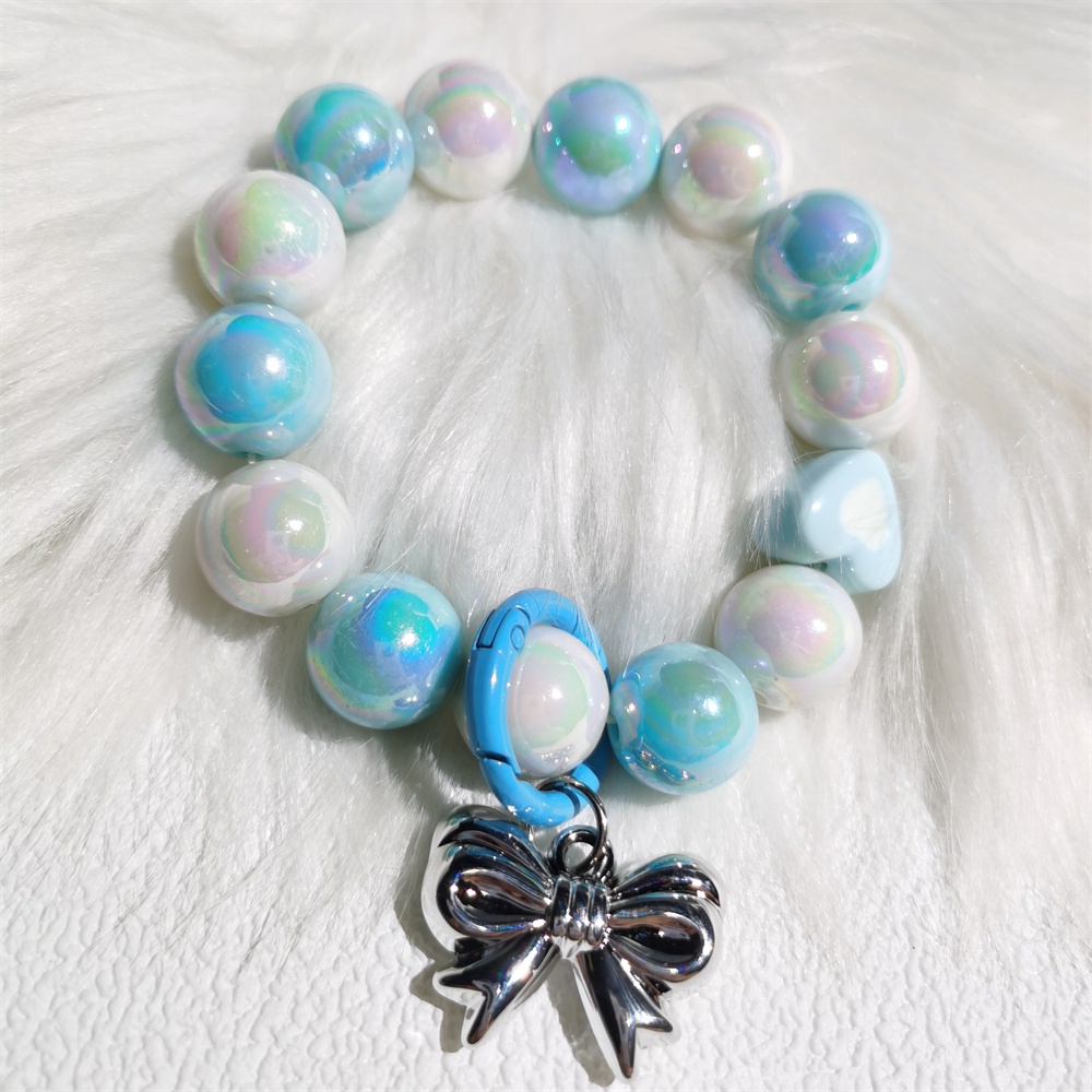 Perak Busur Biru Gantungan Kunci Rantai Ponsel Anti Hilang Lembut Tembikar Tali Tali Lanyard Manik Akrilik Warna-Warni Kasus Ponsel K37