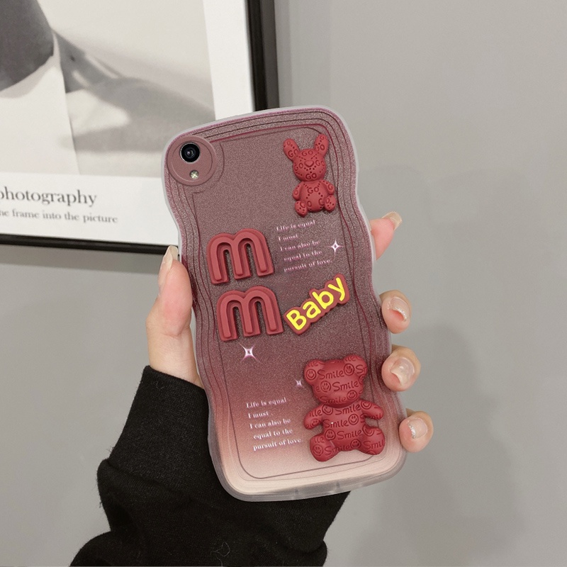 Andyh Casing Ponsel Untuk Vivo Y1S Y91C Phone Case 3D Alphabet Bear Pelindung Kamera Pelindung Penutup Belakang Couple Case