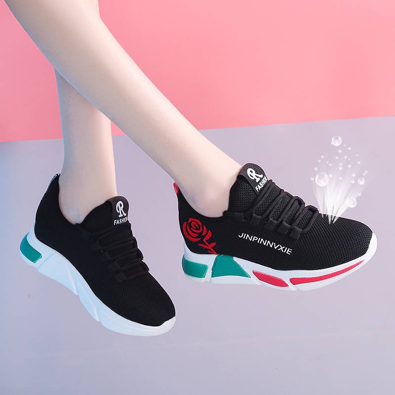 𝐄𝐁𝐒 ✅ SEP025 (Tanpa Kotak) Sepatu Sneakers Wanita Putih Hitam Hijau Bunga Sporty Model Korea Olahraga Fashion Casual Sport Olahraga Import COD SEP025