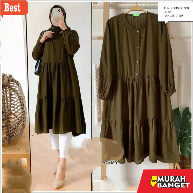 Tunik jumbo terbaru untuk wanita- WIZA TUNIK/TUNIK JUMBO/LD102&120/TUNIK KERUT KELILING/TUNIK SUSUN/