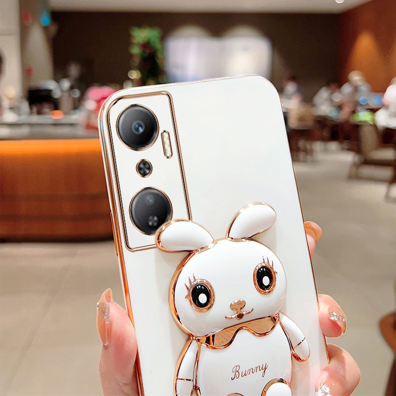 Andyh Case Ponsel Untuk Infinix Hot20 4G X6826 X6826B X6826C Panas 20S X6827 Lucu Kartun Kelinci Kecil Tepi Lurus Lembut Shell Mengirim lanyard Silikon