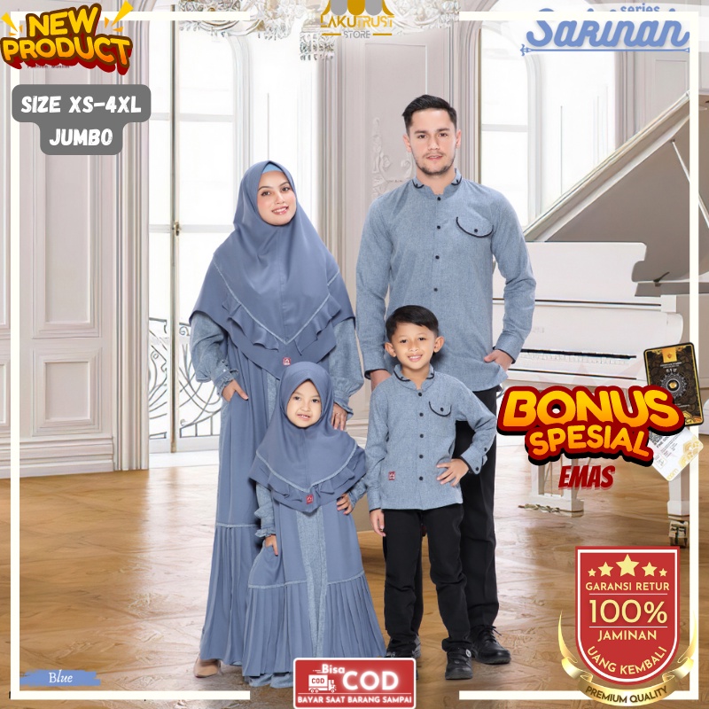 Baju Gamis Sarimbit Couple Keluarga Fashion Muslim Pasangan Ayah Ibu Anak Sakinah Warna Biru ARRA