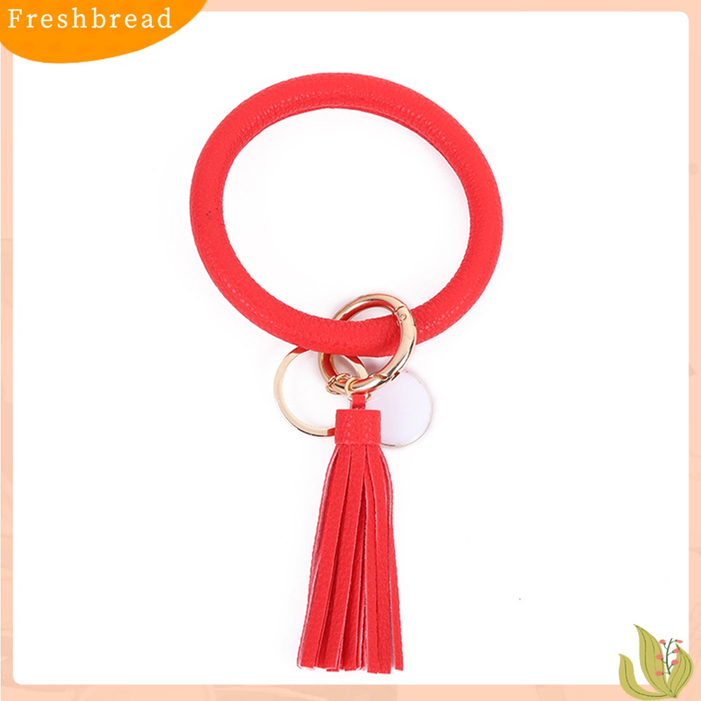 &lt; Freshbread &gt; Fashion Wanita Enamel Bulat Rumbai Liontin Gelang Bangle Gantungan Kunci Tali Pergelangan Tangan