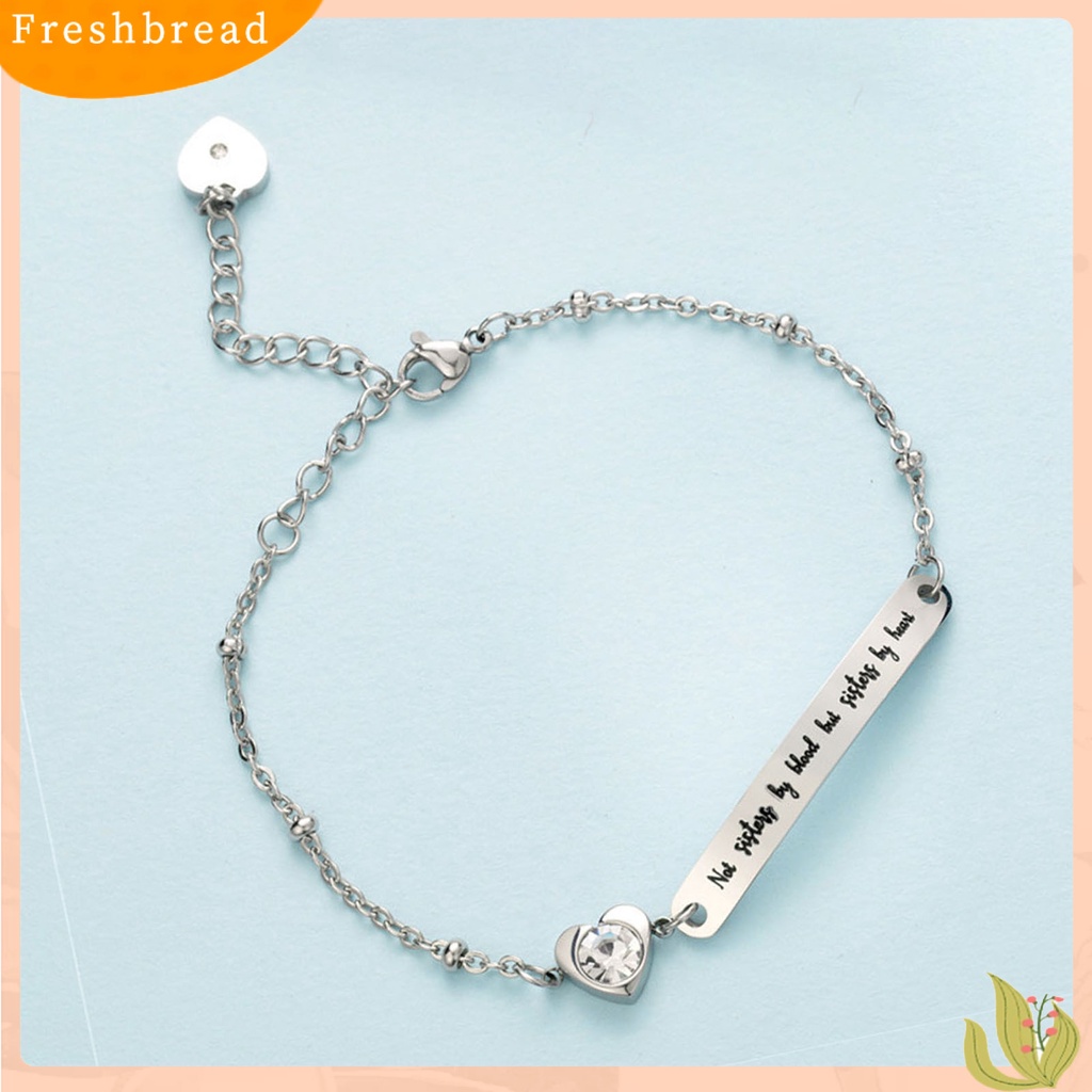 &lt; Freshbread &gt; Huruf Cetak Adjustable Wanita Gelang Baja Titanium Plat Melengkung Berbentuk Hati Menjuntai Gelang Aksesori Perhiasan