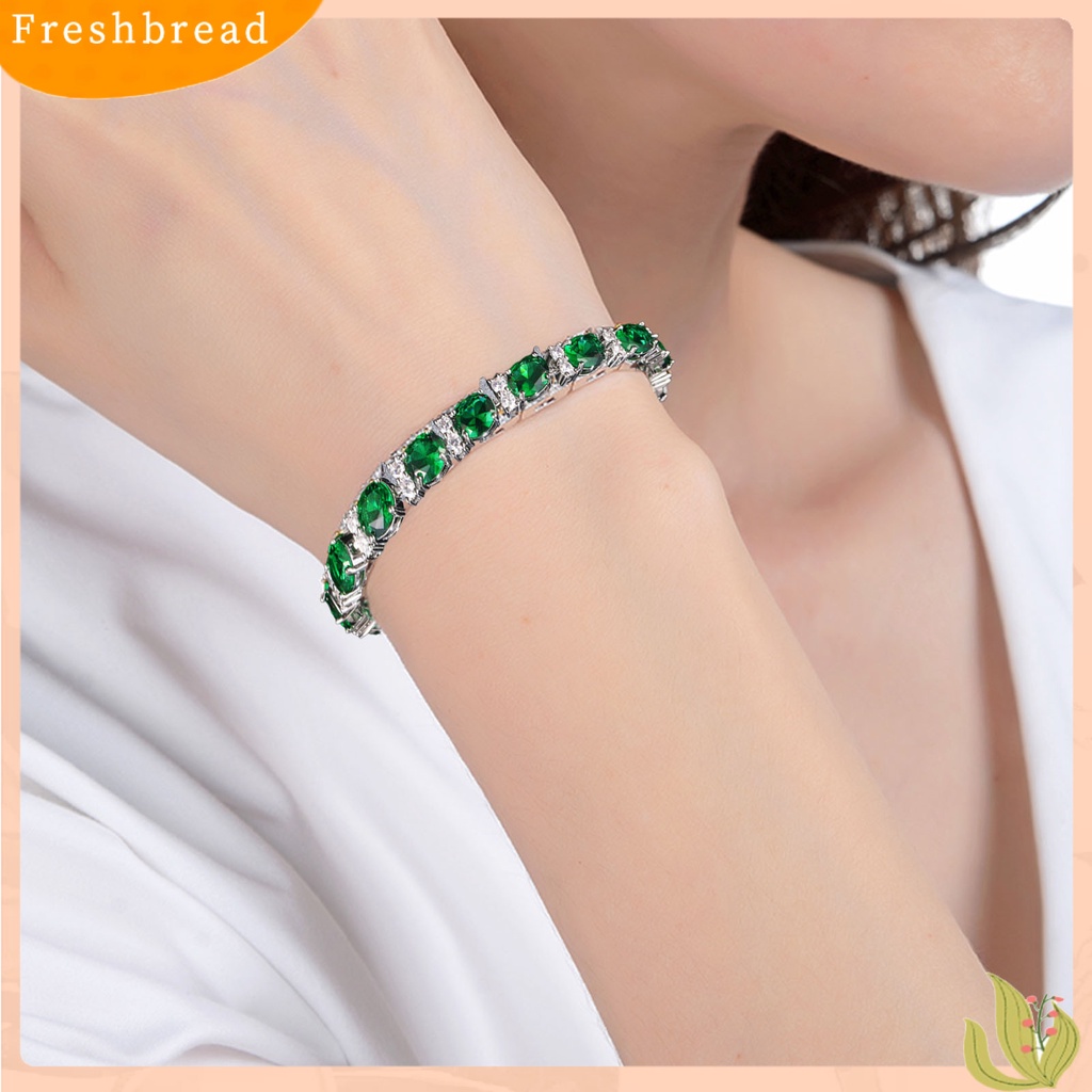 &lt; Freshbread &gt; Ladies Trendy Gelang Oval Cubic Zirconia Tidak Mudah Pecah Hiasan Pergelangan Tangan Gelang Batu Permata Imitasi Untuk Hadiah