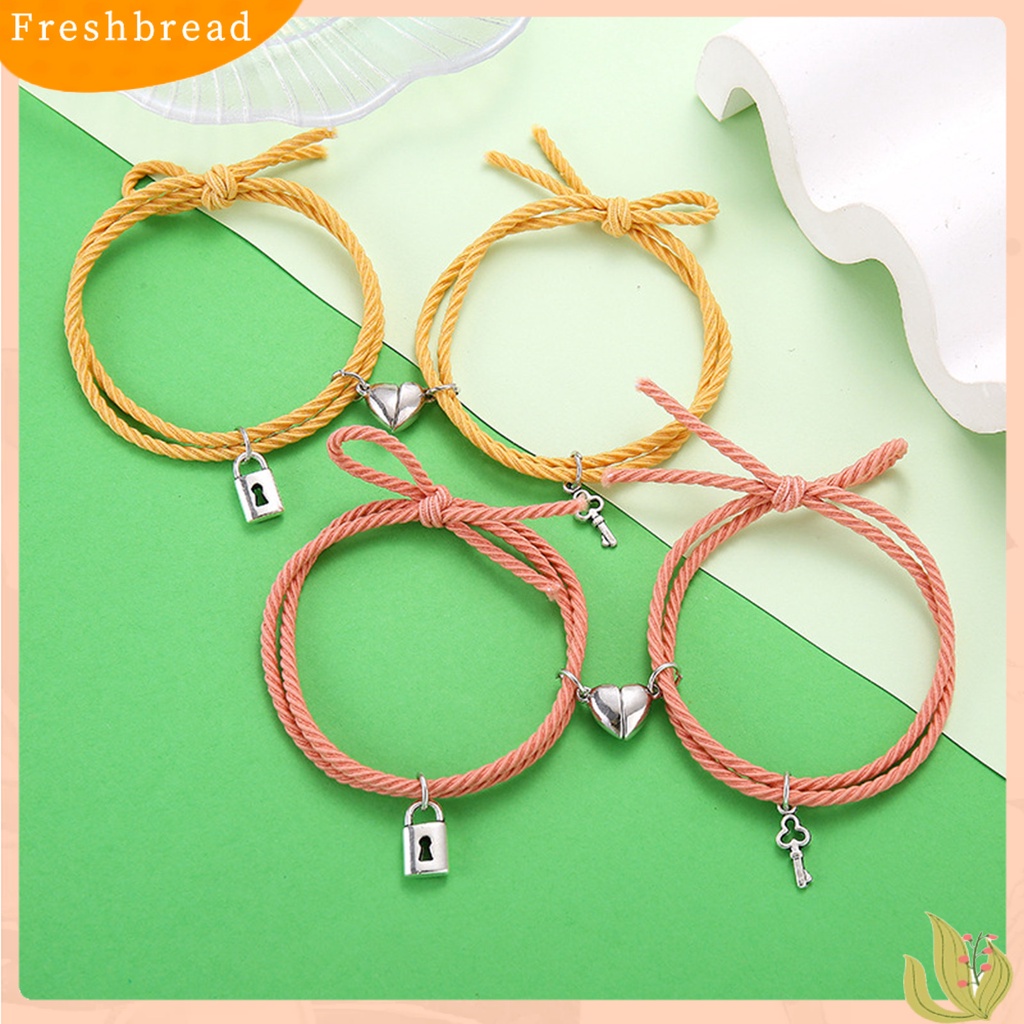 &lt; Freshbread &gt; 1pasang Gelang Couple Hati Menarik ic Dekoratif All-match Adjustable Perhiasan Hadiah Gelang Karet Wanita Pria Gunung Laut Kunci Lock Persahabatan Pesona Bracelets