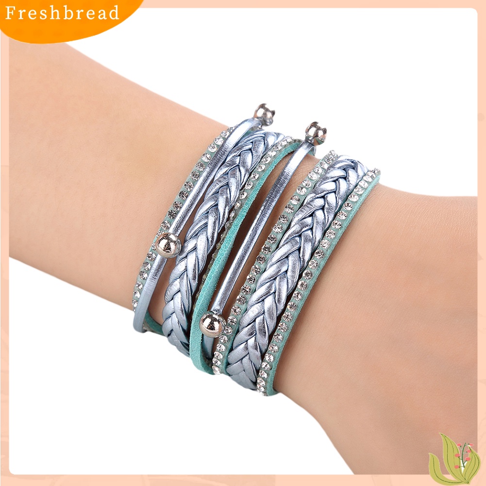 &lt; Freshbread &gt; Multi Layers Braided Shiny Rhinestones Bead Women Gelang Gelang Perhiasan