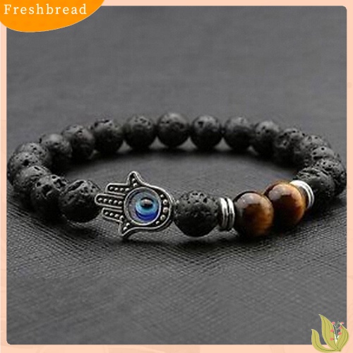 &lt; Freshbread &gt; Fashion Perhiasan Unisex Manik-Manik Batu Alam Perak Buddha Tangan Pesona Gelang