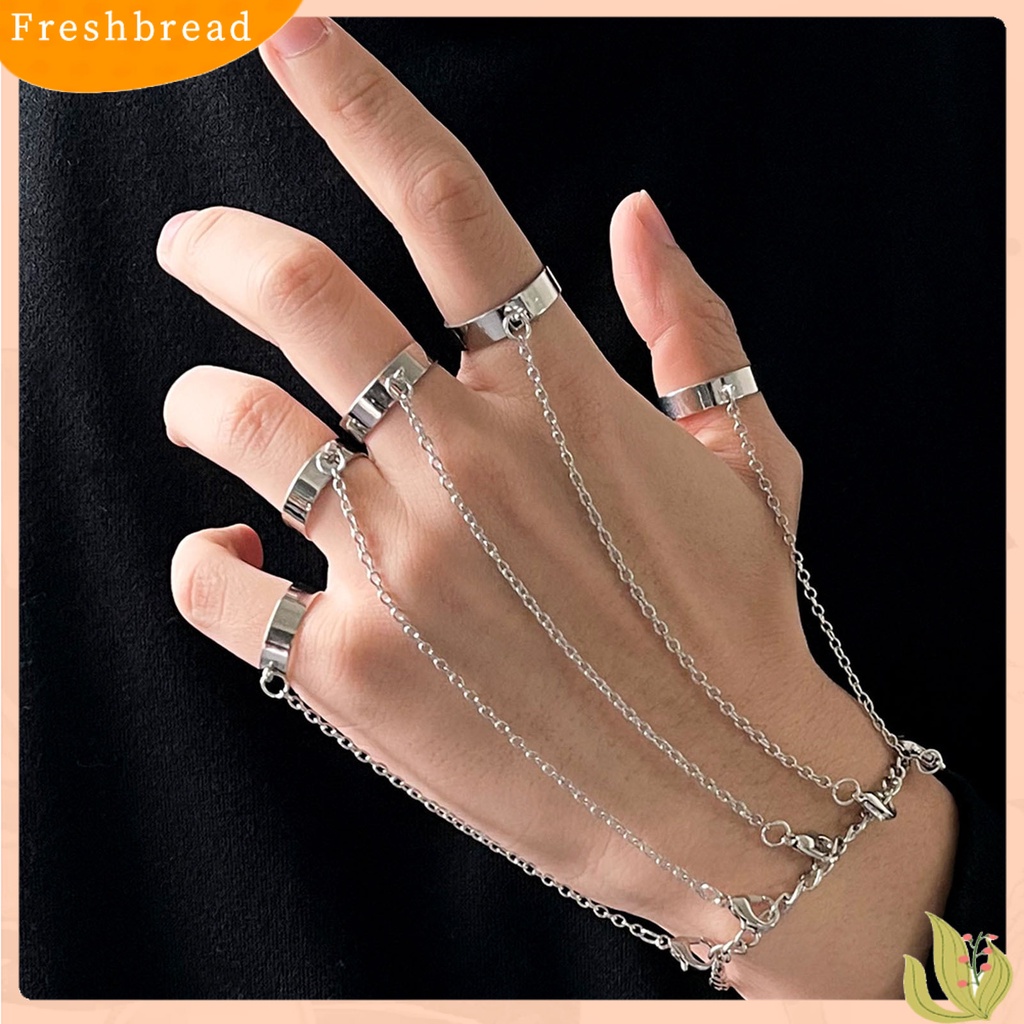 &lt; Freshbread &gt; Removable Multilayer Rantai Warna Silver Hand Harness Gelang Punk Geometris Pria Cincin Gelang Perhiasan Aksesoris