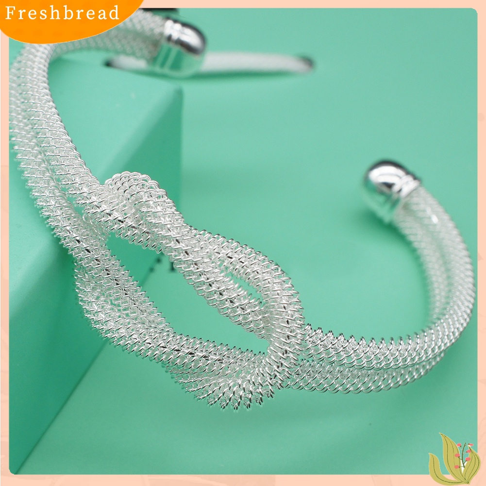 &lt; Freshbread &gt; Wanita Elegan Knotting Twist Mesh Tabung Pembukaan Manset Bangle Gelang Perhiasan Hadiah