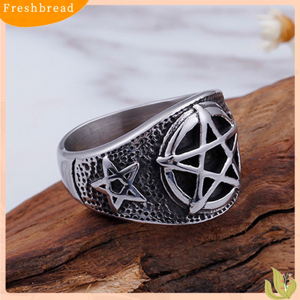 &lt; Freshbread &gt; Pria Baja Titanium Berujung Lima Bintang Telunjuk Jari Geometris Cincin Perhiasan Hadiah