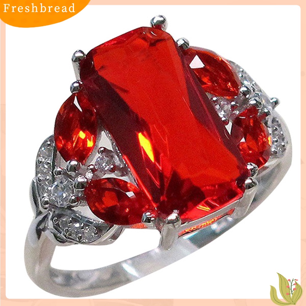 &lt; Freshbread &gt; Wanita Persegi Merah Berlian Imitasi Mode Jari Cincin Pertunangan Anniversary Perhiasan