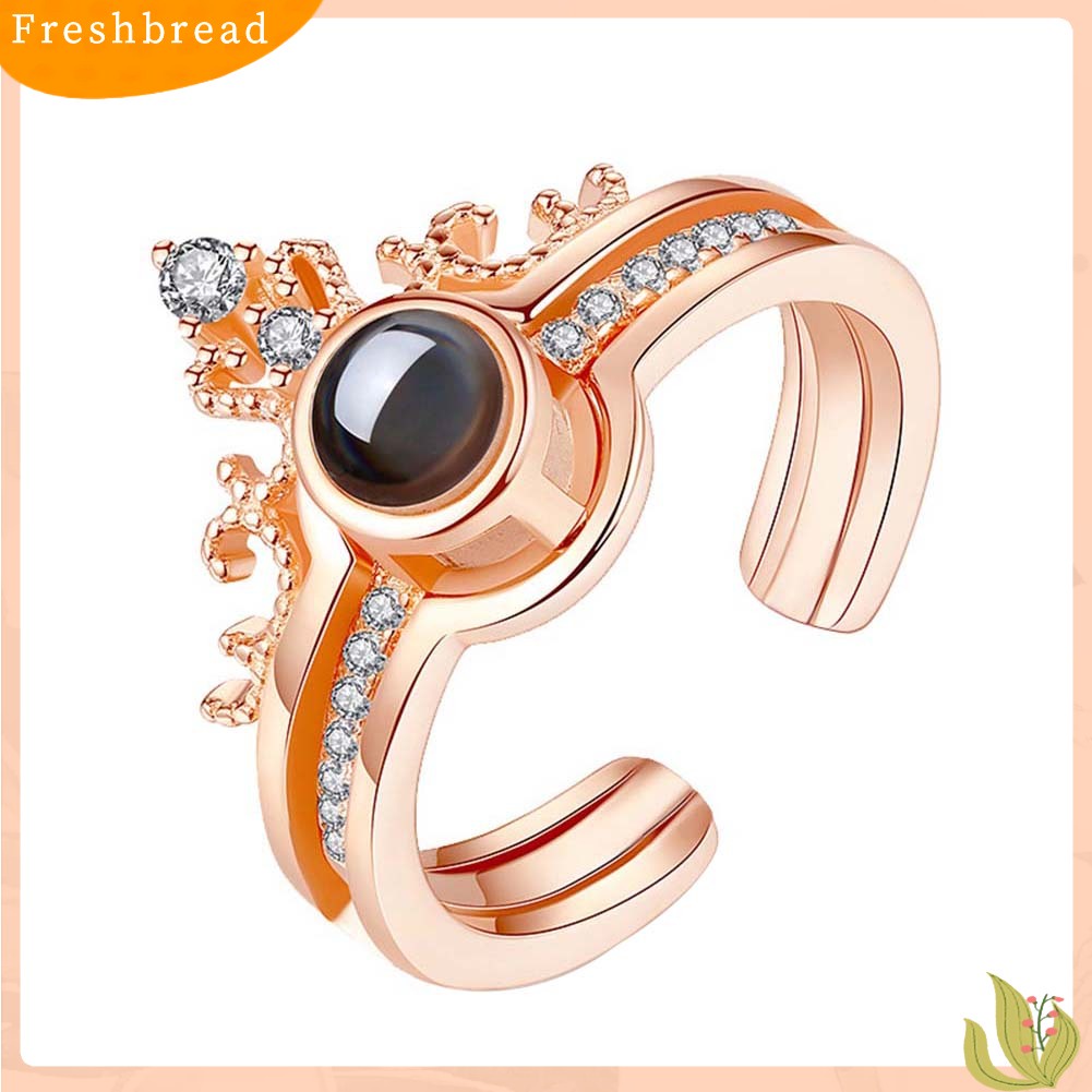 &lt; Freshbread &gt; 2Pcs/Set Wanita 100bahasa I Love You Proyeksi Mahkota Berlian Imitasi Pembukaan Cincin