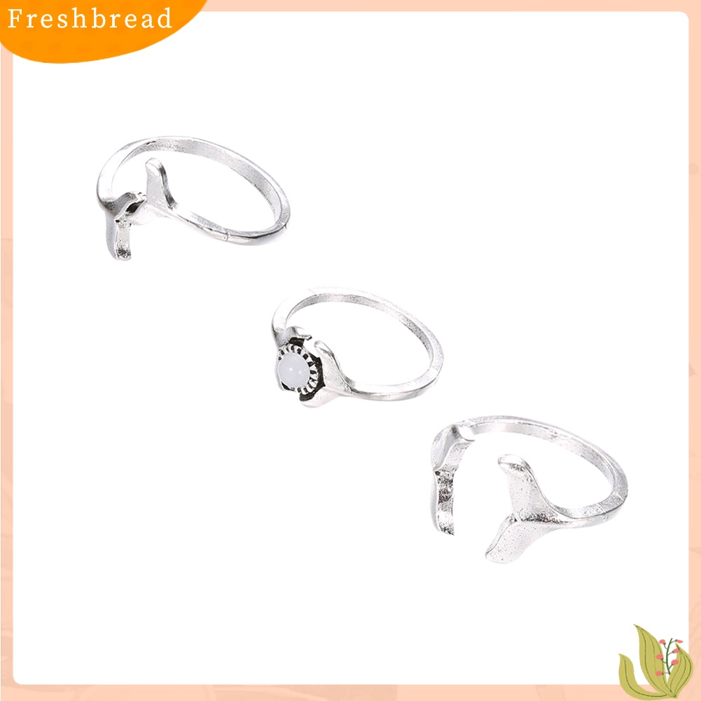 &lt; Freshbread &gt; 3Pcs/Set Wanita Fashion Ikan Paus Ekor Imitasi Batu Permata Midi Buku Jari Cincin Perhiasan