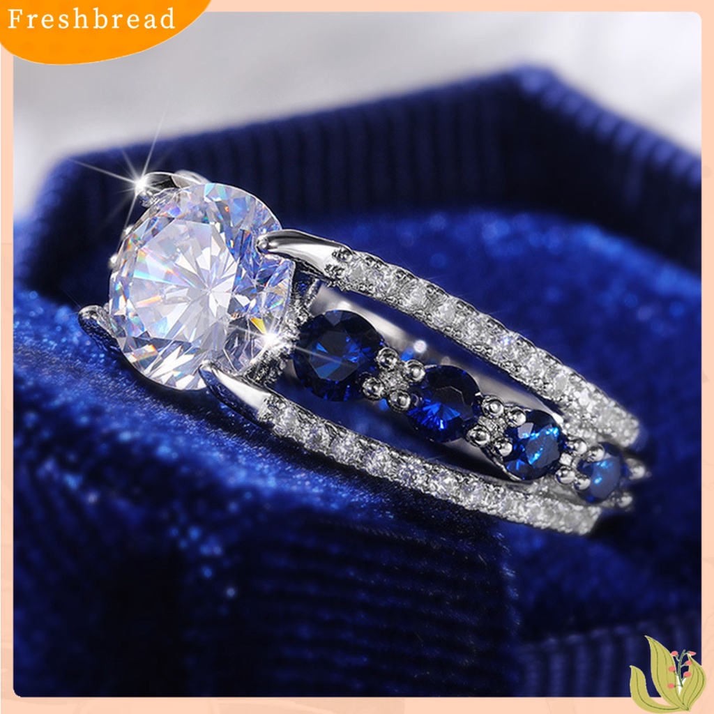 &lt; Freshbread &gt; Wanita Cincin Berongga Keluar Biru Cubic Zirconia Perhiasan Berlian Imitasi Jari Cincin Hadiah Ulang Tahun