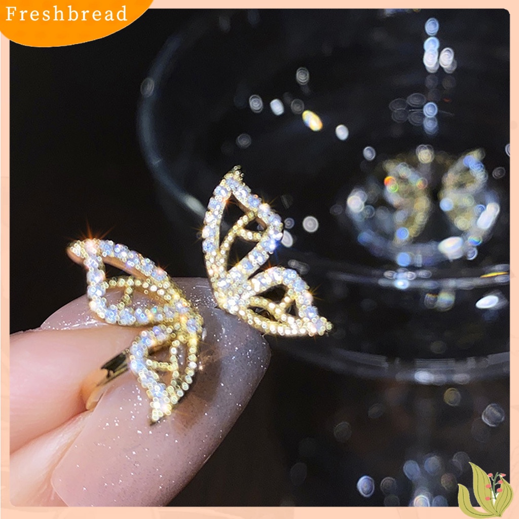&lt; Freshbread &gt; Cincin Jari Bentuk Indah Bahan Alloy Tahan Karat Hias Butterfly Wanita Open Ring Untuk Anak Perempuan