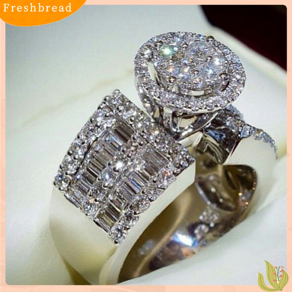 &lt; Freshbread &gt; Wanita Cincin Mewah Potongan Bulat Mengkilap Geometris Berkilau Dekorasi Hadiah Cubic Zirconia Hias Pernikahan Pertunangan Cincin Perhiasan Untuk Pacar