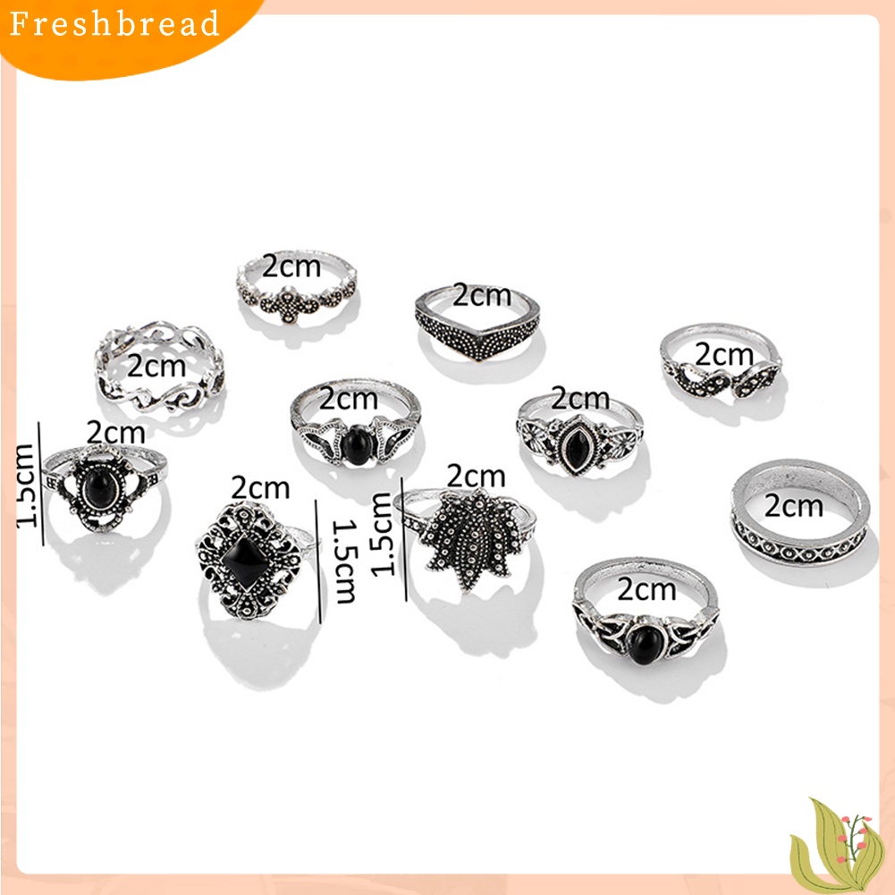 &lt; Freshbread &gt; 11Pcs Wanita Faux Gemstone Ukiran Hollow Waterdrop Lotus Finger Rings Perhiasan