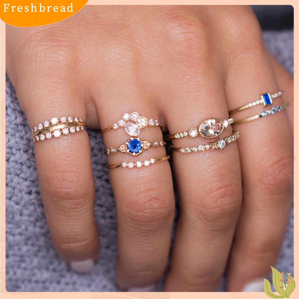 &lt; Freshbread &gt; 8Pcs Fashion Wanita Berlian Imitasi Bertatahkan Slim Midi Susun Di Atas Knuckle Rings Set