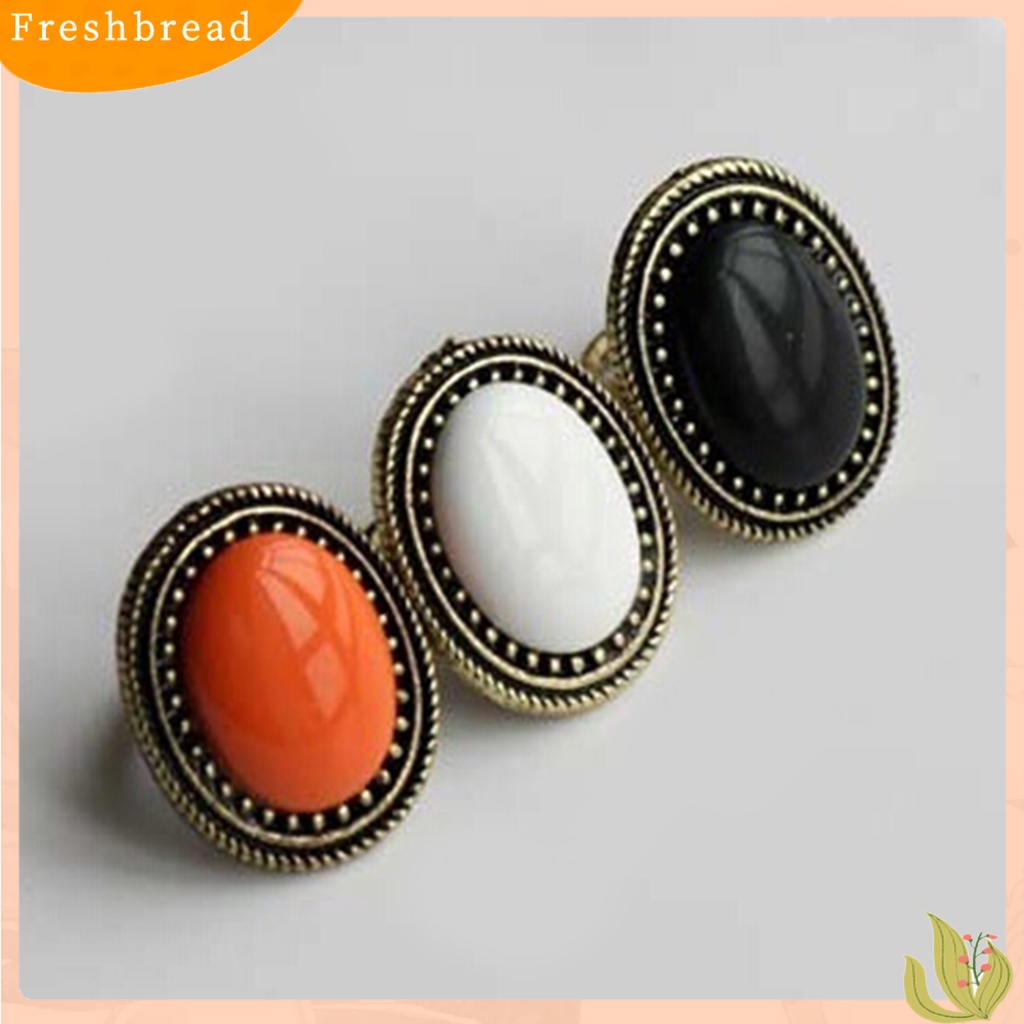 &lt; Freshbread &gt; Ring Adjustable Big Oval Hias Alloy Cincin Batu Permata Alami Untuk Pacaran