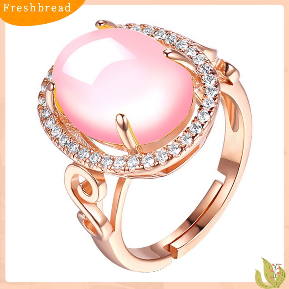 &lt; Freshbread &gt; Fashion Mewah Wanita Oval Mawar Kuarsa Berlian Imitasi Terbuka Jari Cincin Perhiasan Hadiah